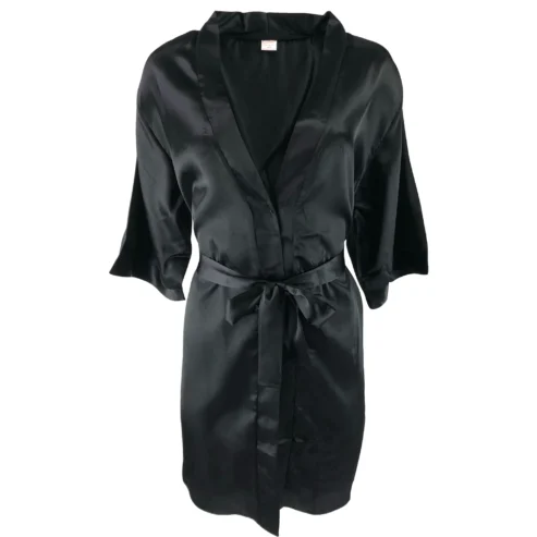 Black satin dressing gown robe Size 18