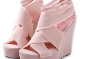 Hot Chiffon Wedge Scandals, PU Leather, heel 12 cm,platform 5 cm, size (2..6).Pink
