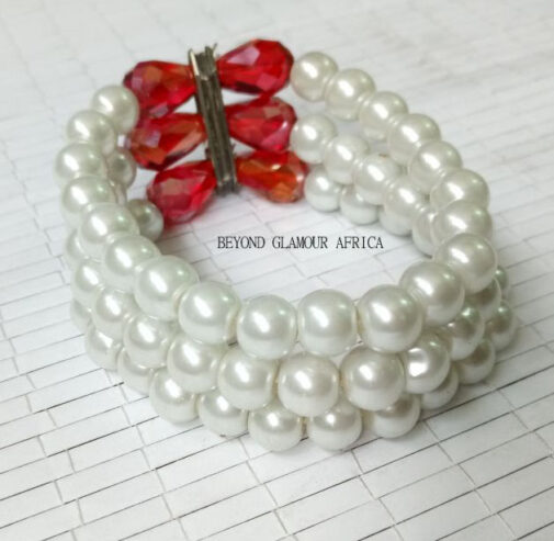 Red and White Pearl Bracelets