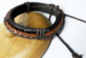 “Handcrafted with meticulous care, our Brown and Black Leather Bracelet