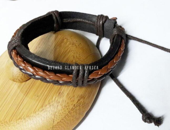 “Handcrafted with meticulous care, our Brown and Black Leather Bracelet