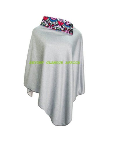 White Tribal Poncho, Featuring a Dashiki Neck Style