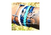 A blue multi layered ladies leather bracelet very fashionable