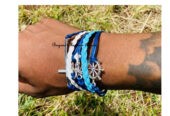 A blue multi layered ladies leather bracelet very fashionable