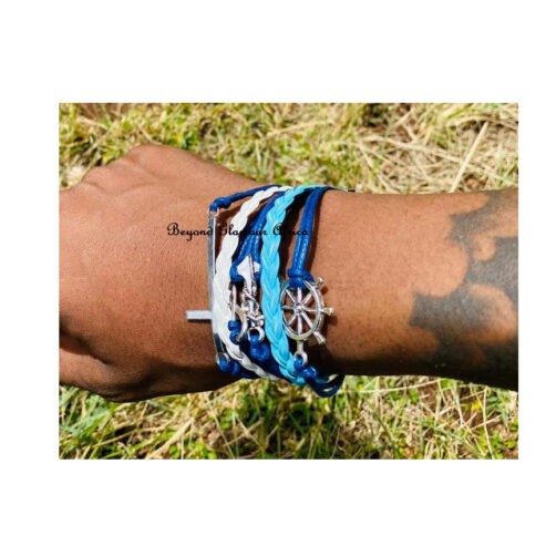 A blue multi layered ladies leather bracelet very fashionable
