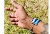 A blue multi layered ladies leather bracelet very fashionable
