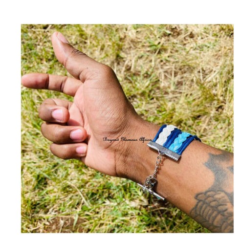 A blue multi layered ladies leather bracelet very fashionable