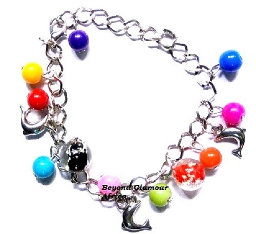 A ladies multi color silver anklet