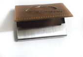A brown customized cardholder