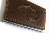 A brown customized cardholder