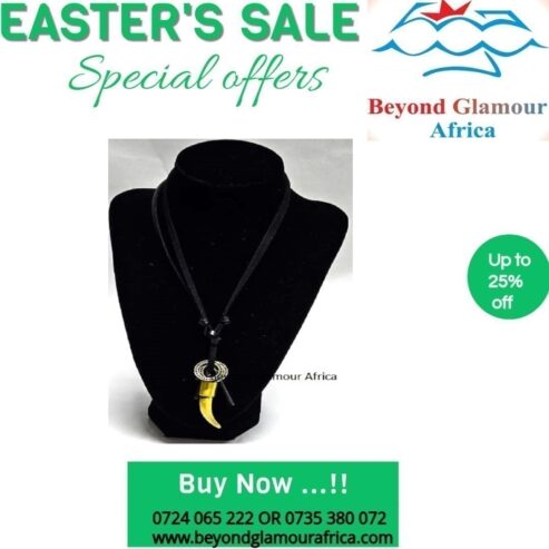 Men’s leather necklace with horn pendant