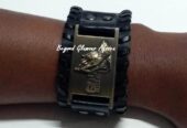 A black prayer leather bracelet