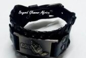 A black prayer leather bracelet