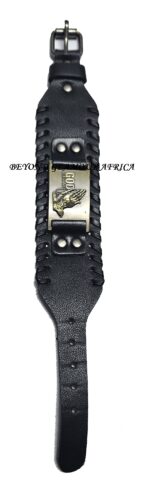 A black prayer leather bracelet
