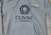 A grey printed hooded fleece