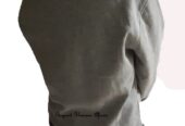 A grey printed hooded fleece