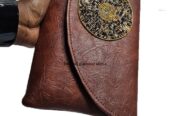 Ladies brown leather clutch bag very fashionable