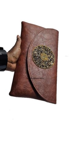 Ladies brown leather clutch bag very fashionable