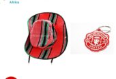 A multi colored sunhat and a red Manchester united keyholder combo