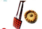 A black and red sling bag and brown wooden bracelet combo