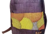 An unisex denim Ankara back pack very fashionable