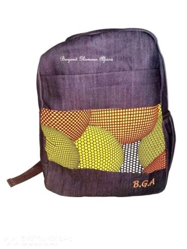 An unisex denim Ankara back pack very fashionable
