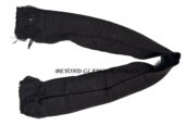 A black knitted scarf and a black waist bag combo very fashionable to have