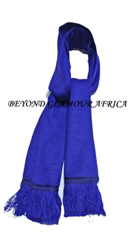 A blue knitted scarf and a blue pink sling bag combo very fashionable to have
