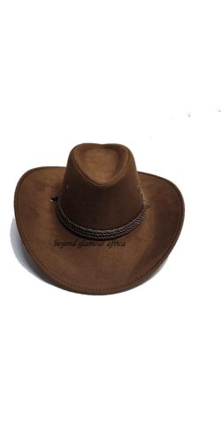 A brown cowboy hat and a brown keyholder combo very fashionable to have