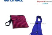 A blue knitted scarf and a blue pink sling bag combo very fashionable to have