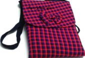 A blue knitted scarf and a blue pink sling bag combo very fashionable to have